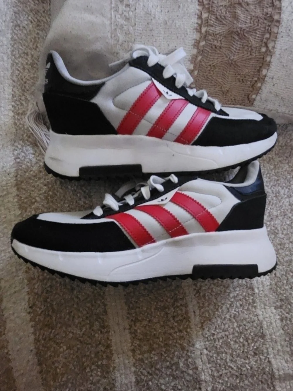 Adidas Retro Runner Sneakers in White, Black & Red